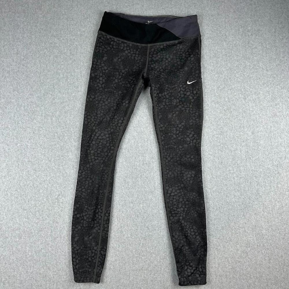 Nike Leggings Dri Fit Women Black Small Full Length Running Yoga Digital Cheetah